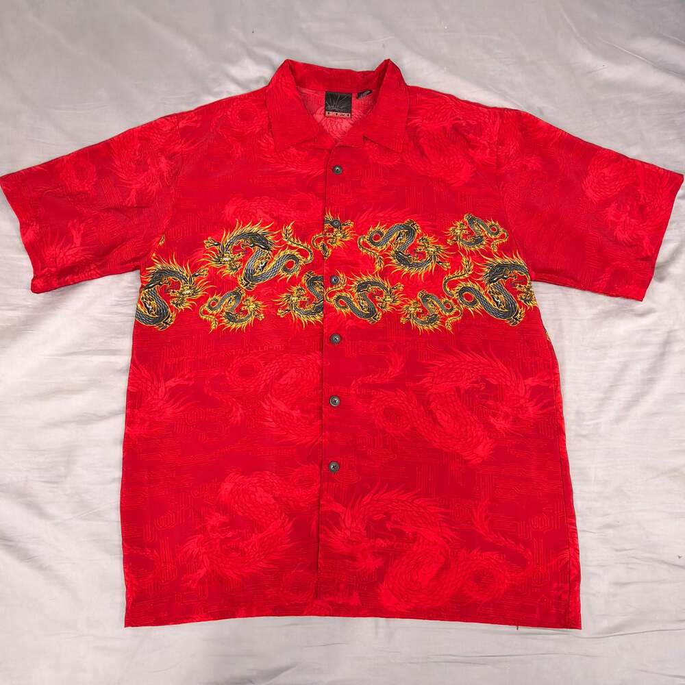 Vintage C-TWO Dragon Button Shirt Red Fire DRAGON‎